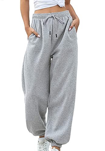 Loalirando Chic Damen Sweatpants Warme Freizeithose Jogginghose Winter Herbst Verdickte Sporthosen Jogger Hose Traininghose mit Tasche Streetwear (Hellgrau, 2XL) von Loalirando