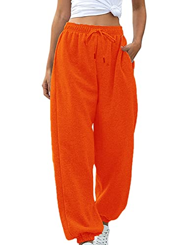 Loalirando Chic Damen Sweatpants Warme Freizeithose Jogginghose Winter Herbst Verdickte Sporthosen Jogger Hose Traininghose mit Tasche Streetwear (Orange, L) von Loalirando