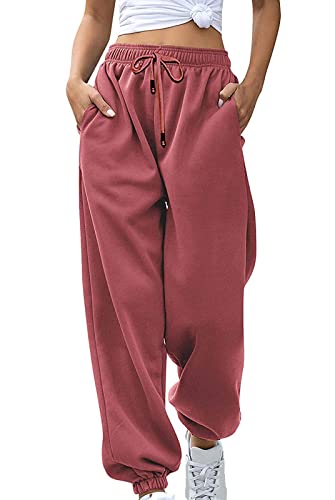 Loalirando Chic Damen Sweatpants Warme Freizeithose Jogginghose Winter Herbst Verdickte Sporthosen Jogger Hose Traininghose mit Tasche Streetwear (Rot, L) von Loalirando