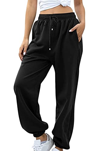 Loalirando Chic Damen Sweatpants Warme Freizeithose Jogginghose Winter Herbst Verdickte Sporthosen Jogger Hose Traininghose mit Tasche Streetwear (Schwarz, 2XL) von Loalirando