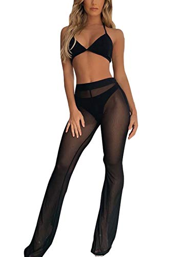 Loalirando Chic Damen Transparente Hose Mesh Legging Strandhose Bikini Cover up (M, Schwarz) von Loalirando