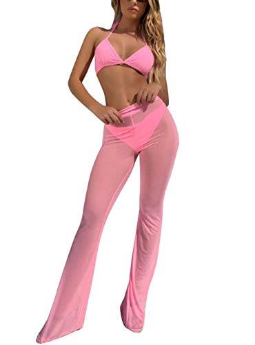 Loalirando Chic Damen Transparente Hose Mesh Legging Strandhose Bikini Cover up (XL, Hellrosa) von Loalirando