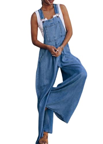 Loalirando Damen Ärmellos Sommer Lang Hosenanzug Casual Einteiler Höhe Taille Overall Elegant Weites Bein Romper Streetwear(Blau-A,2XL) von Loalirando