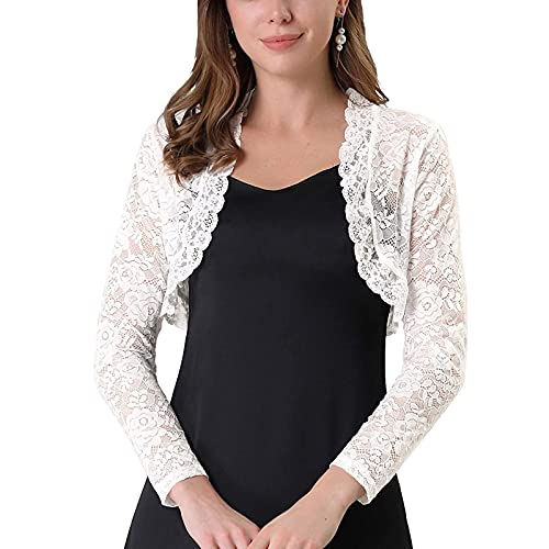 Loalirando Damen-Bolero aus Spitze, langärmlig, offene Weste, vorne, einfarbig, weiß, Small von Loalirando