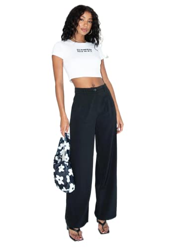 Loalirando Damen Casual Geradem Bein Anzughosen Höhe Taille Weites Bein Hosen mit Taschen Klassische Fließende Palazzo-Hose (Schwarz, L) von Loalirando