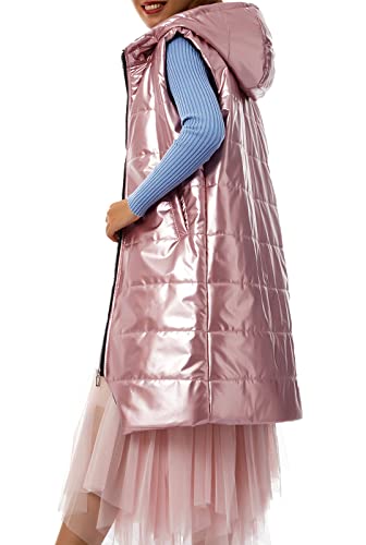 Loalirando Damen Daunenweste Lang Übergangsjacke mit Kapuze Mantel Vest Ärmellose Warmer Daunenmantel mit Taschen (Rosa, S) von Loalirando