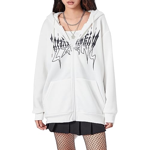 Loalirando Damen Halloween Kapuzenpullover mit Hörnern Y2K Langarm Oversized Gothic Hoodie Streetwear (Weiß, S) von Loalirando