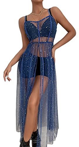 Loalirando Damen Mode Streetwear Transparent Kleid Party Clubwear Unterkleid Bikini Cover up(L,Blau) von Loalirando