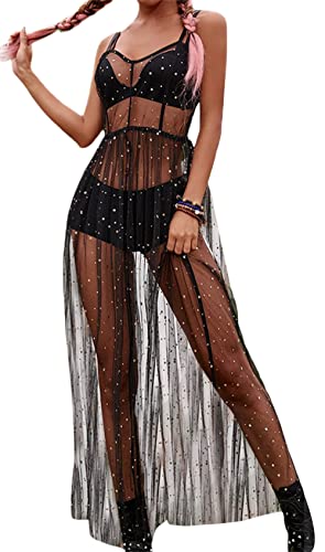 Loalirando Damen Mode Streetwear Transparent Kleid Party Clubwear Unterkleid Bikini Cover up(M,Schwarz) von Loalirando