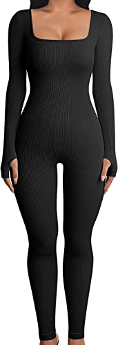 Loalirando Damen Quadratischer Kragen Ärmellos Jumpsuit Einteiler Slim Fit Lang Romper Overall mit Bootcut-Hose Streetwear (Schwarz-A, L) von Loalirando