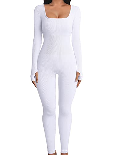 Loalirando Damen Quadratischer Kragen Ärmellos Jumpsuit Einteiler Slim Fit Lang Romper Overall mit Bootcut-Hose Streetwear (Weiß-A, S) von Loalirando