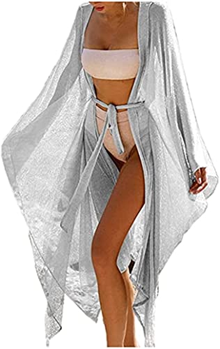 Loalirando Damen Strandkleid Bikini Cover up Sexy Langarm Open Front Strand Kimono Durchsichtig Langes Cardigan von Loalirando