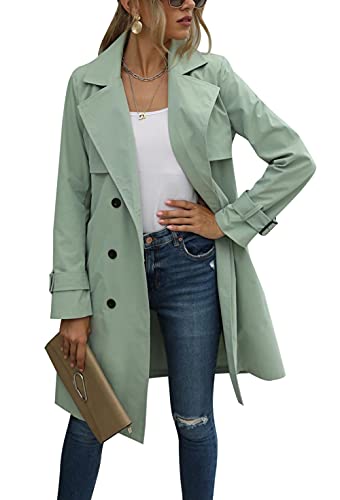 Loalirando Damen Trenchcoat Zweireiher Langer Mantel Klassische Herbst Frühling Jacke Winddichter Mantel (Grün, L) von Loalirando