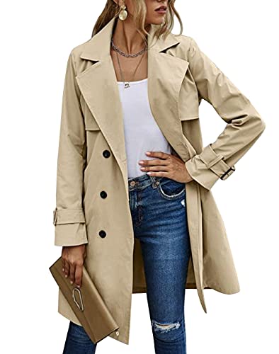 Loalirando Damen Trenchcoat Zweireiher Langer Mantel Klassische Herbst Frühling Jacke Winddichter Mantel (Khaki, M) von Loalirando