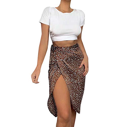 Loalirando Damen Vintage Party Maxi Rock mit Schlitz High Waist Knielang Bindegürtel Rock Elegante Maxiröcke Sommer Wickelrock (Braun, L) von Loalirando