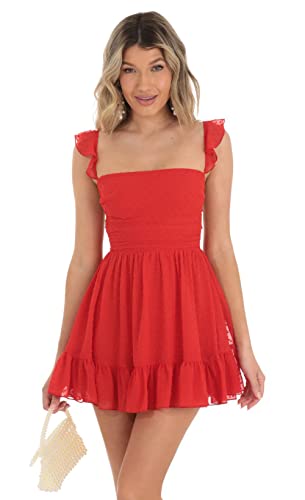 Loalirando Damen Y2K Ärmellos Quadratischer Kragen Minikleid Lace Höhe Taille Bodycon Partykleid(Rot,S) von Loalirando