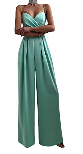 Loalirando Elegant Damen Jumpsuit Satin Hosenanzug Ärmellos Playsuit Hochzeit Business Anzug Overall Frühling Einteiler (Blau, L) von Loalirando