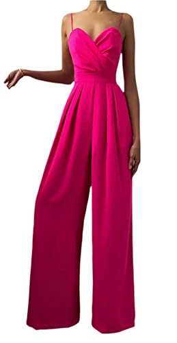 Loalirando Elegant Damen Jumpsuit Satin Hosenanzug Ärmellos Playsuit Hochzeit Business Anzug Overall Frühling Einteiler (Rosa, L) von Loalirando