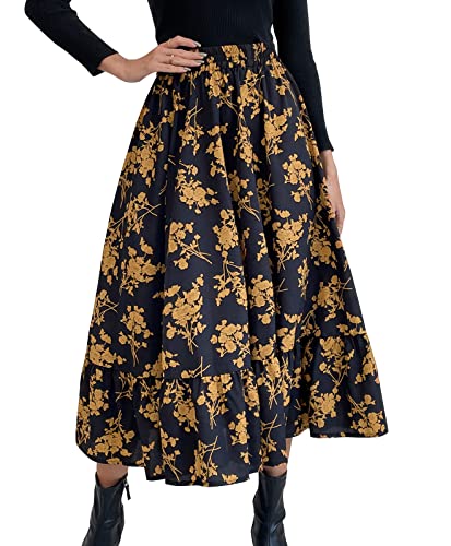 Loalirando Elegant Damen Midi Rock Herbst A Linie Rock Lang Leopard Rock Hohe Taille Retro Swing Rock (Schwarz, XL) von Loalirando
