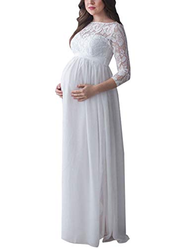Loalirando Elegant Damen Umstandsmode Kleid Maxi Spitzenkleid Party Schwangerschaft Mutterschaft Fotografie Kleid (XL, Weiß) von Loalirando