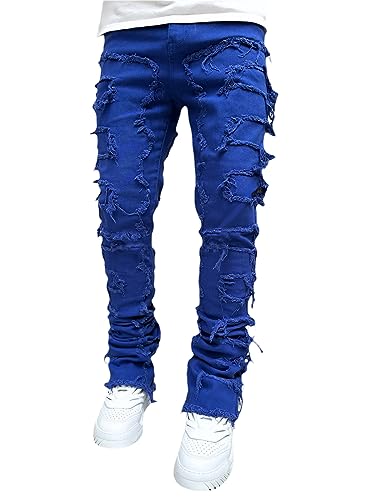 Loalirando Herren Trendy Elastische Patch Jeans Skinny Stretch Gerade Denim Hosen Streetwear (Königsblau, M) von Loalirando