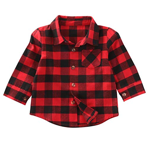 Loalirando Kleinkinder Baby Jungen Mädchen Kariert Hemd Langarmshirt Baumwolle Karohemd Herbst Winter (C-Rot, 4-5 Jahre) von Loalirando