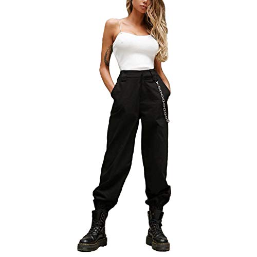 Loalirando Breite Hose Damen Hip-Hop Casual Frauen Cargohose Mädchen Mode Leggings Tanz Lose Sport Harem Jogging Wandern, Schwarz , XXL von Loalirando