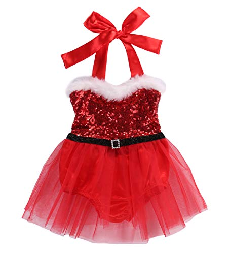 Loalirando Neugeborenen Baby Mädchen Festlich Weihnachten Kleidung Pailetten Samt Party Prinzessin Kleid (12-18 Monate, Neckholder) von Loalirando
