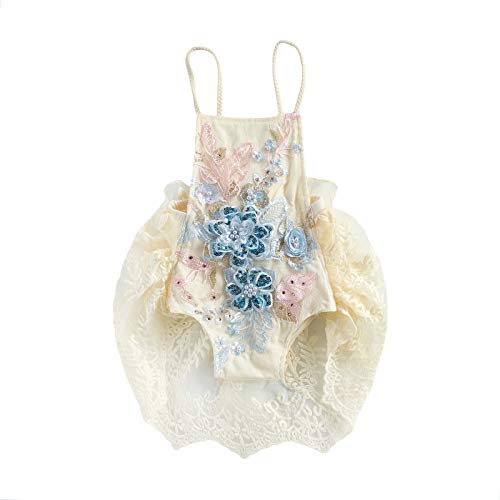 Loalirando Neugeborenes Baby Mädchen Spitzen Strampler Ärmellos Body Einteiler Sommer Prinzessin Body (Hellblau, 0-6 Monate) von Loalirando