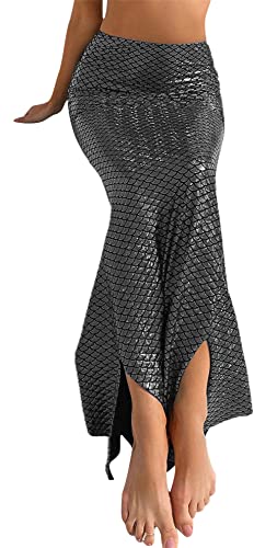 Loalirando Schönes Damen Meerjungfrau Kostüm Halloween Mermaid Bühnenkostüme Pailletten Maxikleid Cosplay Bandeau Kleid KarnevalAbendkleid (Rock/Schwarz, M) von Loalirando