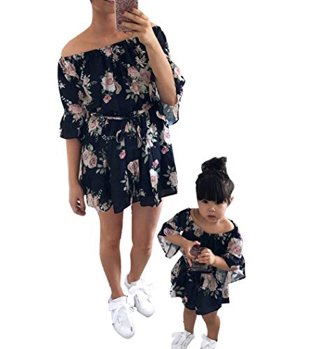 Loalirando Schönes Mutter Tochter Blumenmuster Kleider Sommer Matching Outfits Familien Kleidung Prinzessin Kleid (5-6 Y, Tochter) von Loalirando