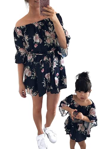 Loalirando Schönes Mutter Tochter Blumenmuster Kleider Sommer Matching Outfits Familien Kleidung Prinzessin Kleid (M, Mama) von Loalirando