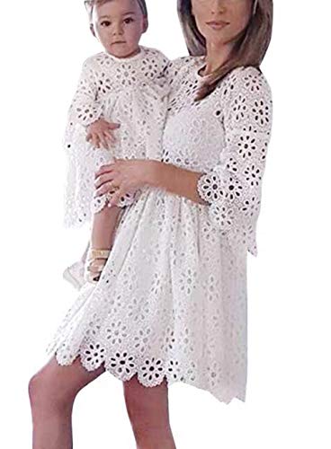 Loalirando Schönes Mutter Tochter Kleider Matching Outfits Familien Kleidung Spitzen Prinzessin Kleid (Mutter, L) von Loalirando