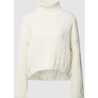 Loavies Rollkragenpullover mit Zopfmuster Modell 'BEAUTIFUL BUT COLD' in Offwhite, Größe S von Loavies