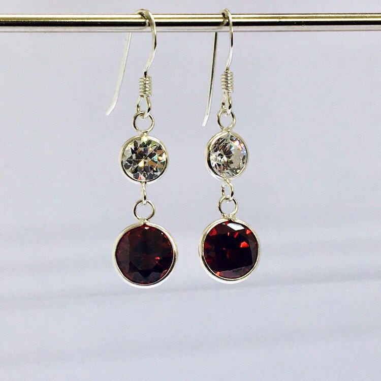 Glamorous Diamond Cubic Zirconia & Sterling Silver Drop Earrings in Two Colourways, Either Garnet Or Jet Black von LobeRobes