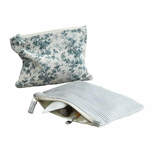 Loberon Täschchen 2er Set Emilie, Toile-De-Jouy-Design und Klassisches Streifenmuster, Schöne Webstruktur, Nostalgische Anmutung, Accessoire, Baumwolle, blau/creme von Loberon