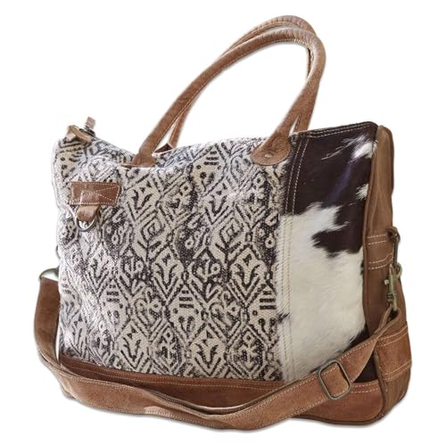 Loberon Tasche Elma, Natürlicher Materialmix mit Country-Charme, mit Innen- & Außentasche, mit Reißverschluss, Accessoire, Baumwolle, Kuhfell, Büffelleder, braun von Loberon
