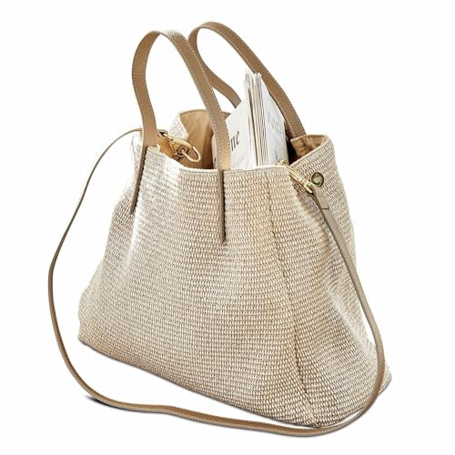 Loberon Tasche Treffrin, mit klassischem Flechtmuster, abnehmabrem Schultergurt, modisches Accessoire, Weihnachten, Geschenkidee, Rindsleder, Baumwolle, Polyamid, braun von Loberon