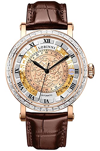 LOBINNI Herren-Armbanduhr mit blauem Zifferblatt und mechanischem Kalender, luxuriös, Business- und Freizeituhr Rose-Rose-B von LOBINNI