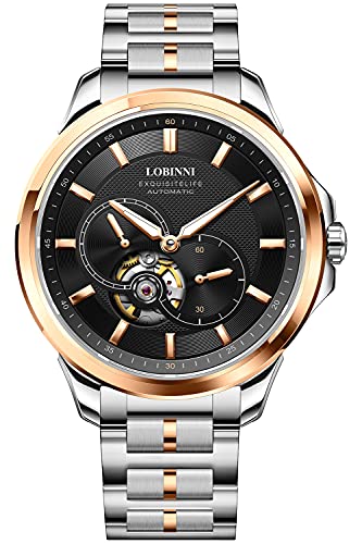 LOBINNI Herren-Armbanduhr, mechanisch, Edelstahl, modisch, modisch, modisch, für Business und Freizeit, Rose-Black, Mechanisch von LOBINNI