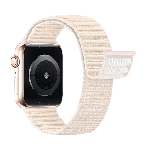 Lobnhot Nylon Sport Loop Kompatibel mit Apple Watch Armband 40mm 41mm 38mm 46mm 45mm 44mm 42mm Herren Damen, Verstellbarer Sport Armband Ersatz für iWatch Series 10 9 8 7 6 5 4 3 2 1 SE Perlrosa von Lobnhot