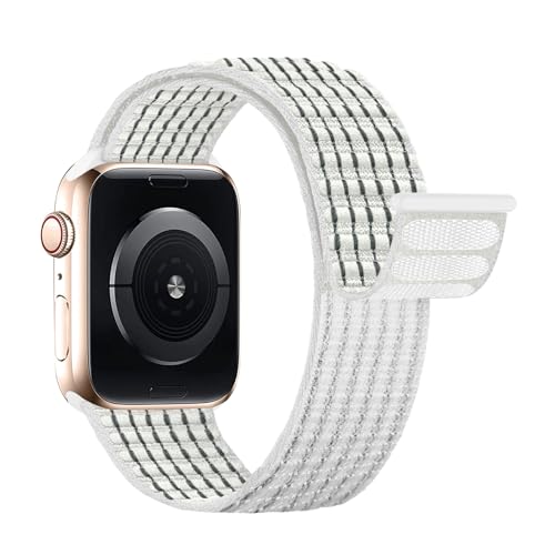 Lobnhot Nylon Sport Loop Kompatibel mit Apple Watch Armband 40mm 41mm 38mm 46mm 45mm 44mm 42mm Herren Damen, Verstellbarer Sport Armband Ersatz für iWatch Series 10 9 8 7 6 5 4 3 2 1 SE Reflektor Weiß von Lobnhot