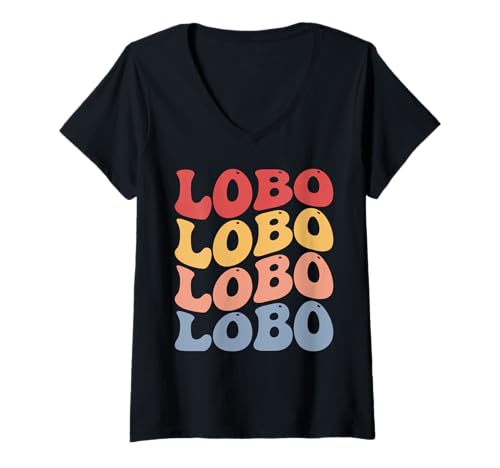 Damen Lobo City Groovy Retro T-Shirt mit V-Ausschnitt Damen Lobo City Groovy Retro T-Shirt mit V-Ausschnitt von Lobo City Clothing