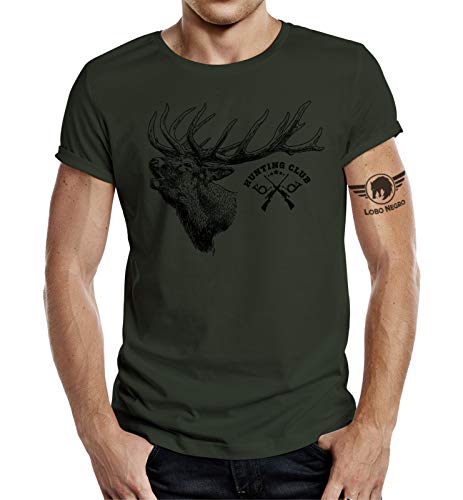 Jäger T-Shirt: Hunting Club Hirsch Oliv von LOBO NEGRO