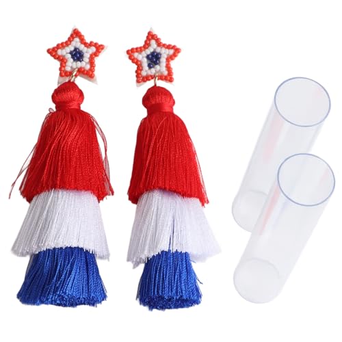 Layered Tassel Earrings Retro VibrRed Blue White Soft Light Independence Day Pride for Women Party von Loboo Idea