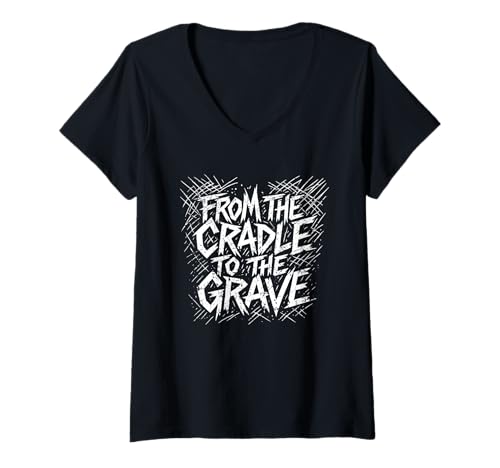 Damen Cradle to The Grave, Punkrock-Metal-Grunge-Design T-Shirt mit V-Ausschnitt Damen Cradle to The Grave, Punkrock-Metal-Grunge-Design T-Shirt mit V-Ausschnitt von Lobro Design