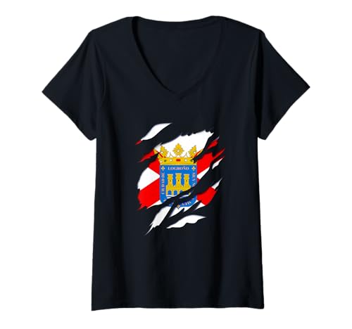 Damen Flagge Stadt Logroño la Rioja dreidimensionaler 3D-Effekt T-Shirt mit V-Ausschnitt Damen Flagge Stadt Logroño la Rioja dreidimensionaler 3D-Effekt T-Shirt mit V-Ausschnitt von Lobro Design