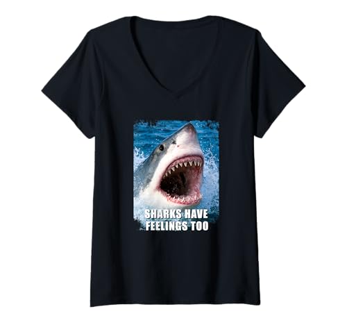 Damen Haie haben auch Gefühle. Humor, Witz, Lustiges Sarkasmus-Design T-Shirt mit V-Ausschnitt Damen Haie haben auch Gefühle. Humor, Witz, Lustiges Sarkasmus-Design T-Shirt mit V-Ausschnitt von Lobro Design