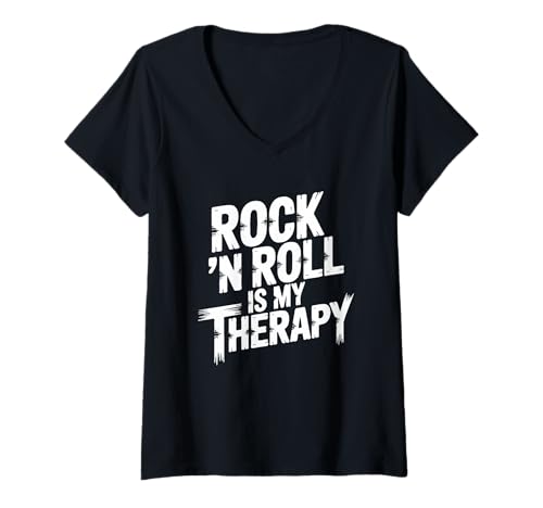 Damen Rock and Roll Is My Therapy. Lustiges Musik-Design T-Shirt mit V-Ausschnitt Damen Rock and Roll Is My Therapy. Lustiges Musik-Design T-Shirt mit V-Ausschnitt von Lobro Design