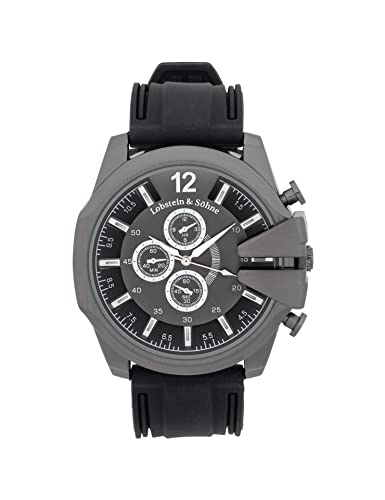 Lobstein & Söhne® Armbanduhr 12-Stunden Analog-Ziffernblatt, Wasserdicht bis 3 ATM, Verstellbarer Verschluss, inkl. Batterie und Verpackung, für Mode und Freizeit (Fridolin - schwarz) von Lobstein & Söhne